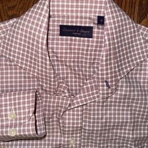 Seaward And Stearn Long Sleeve Button Up Shirt Men's Medium White Red Plaid Slim